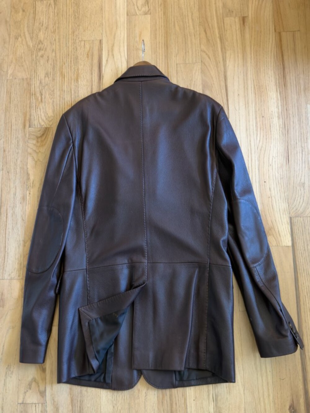 Size 40L Men's Pristine Vintage Ferragamo Men's Chocolate Brown Leather Blazer. - Picture 4 of 7